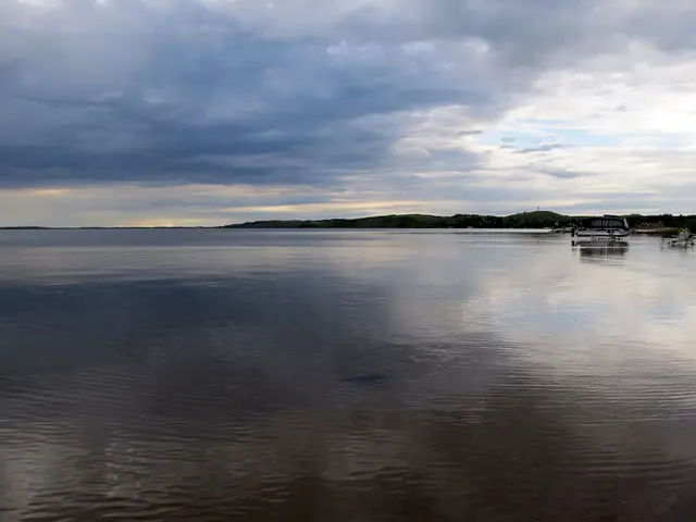 Calm waters of the lake at dusk